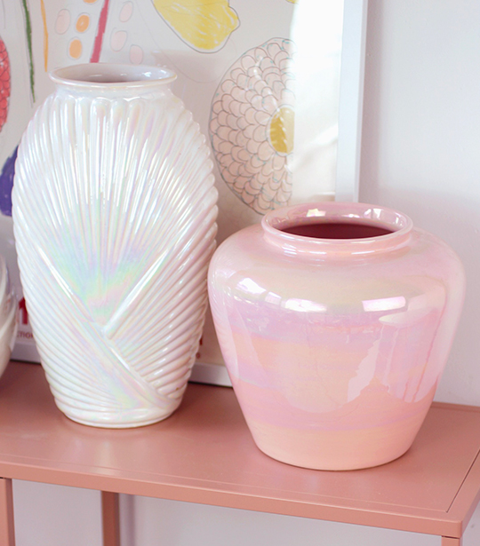 Superbe grand vase rose iridescent-Athéna - Ondine Studio